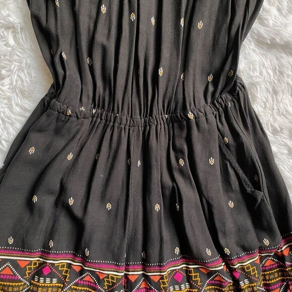H&M Coachella Shorts Romper Black Aztec Elastic Waist Tie Neck Pockets Viscose 8 - Picture 8 of 11